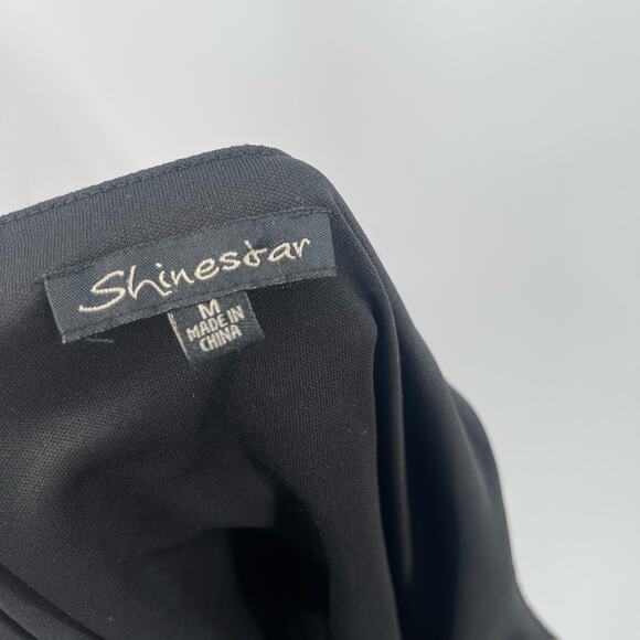 SHINESTAR Tank Size Medium Black and Lurex Gold Stripes Evening Cocktail Peplum - Picture 3 of 9